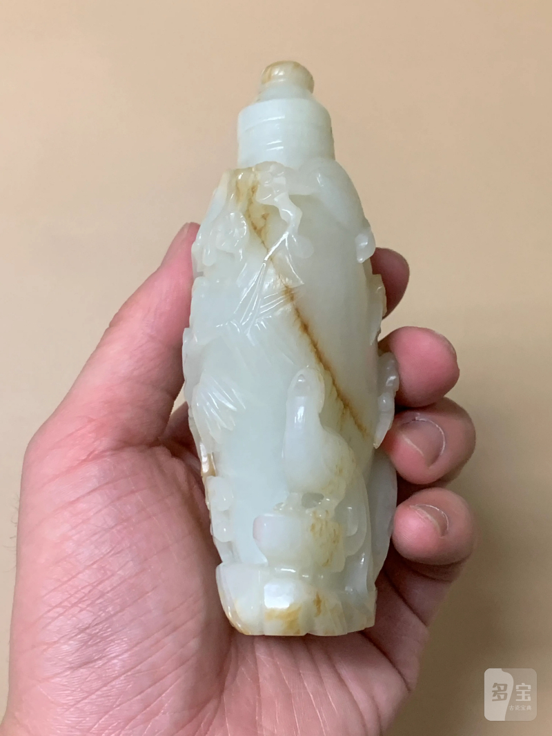 清 白玉凤鸟纹带盖宝瓶 - 图5